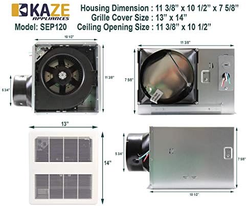 מכשיר Kaze Sep120 | 120 CFM | 0.3 מאוורר אוורור פליטה של ​​חדר אמבטיה שקט במיוחד